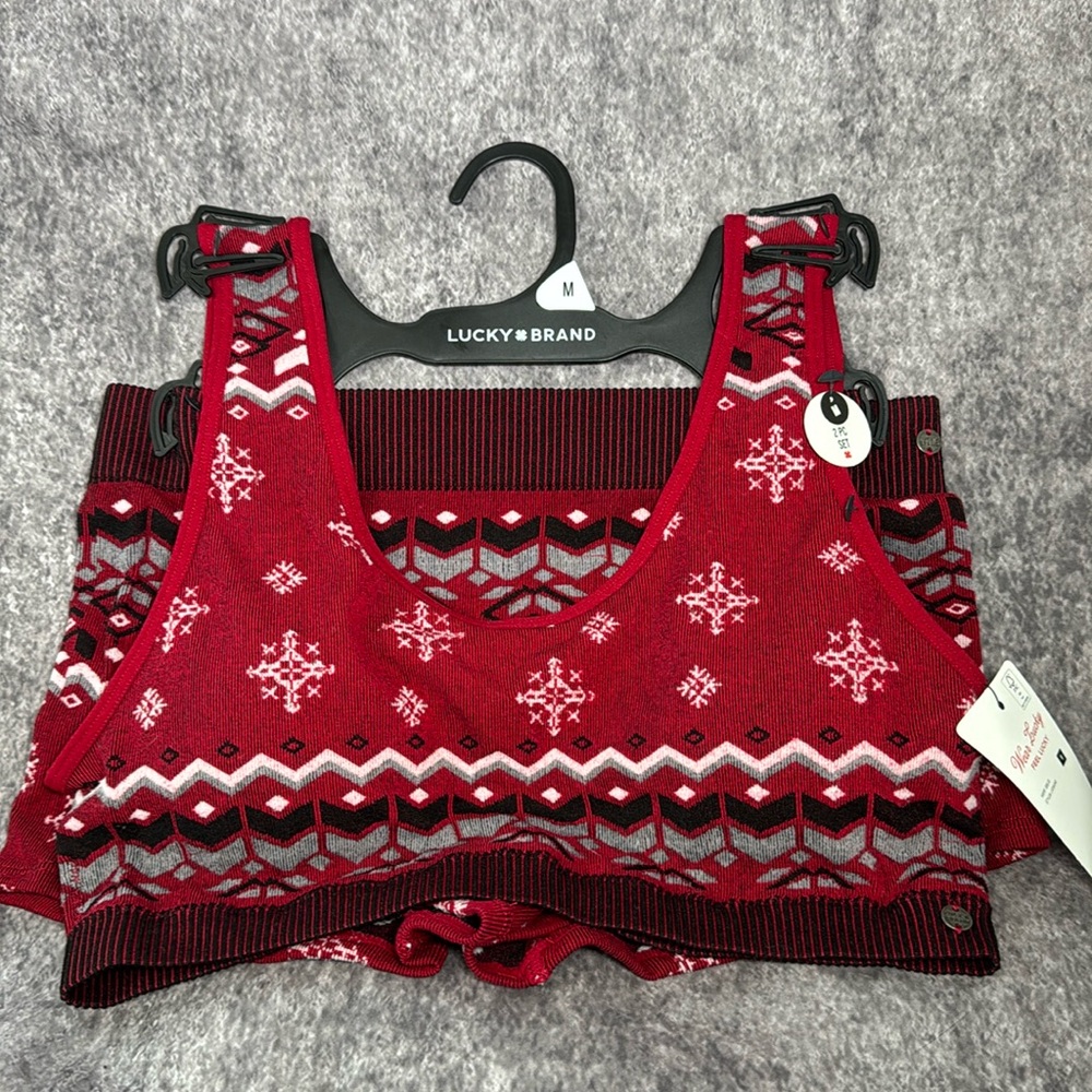 LUCKY BRAND Women's 2 Pc Set Bra & Boyshorts Panty Red/Multi Size M